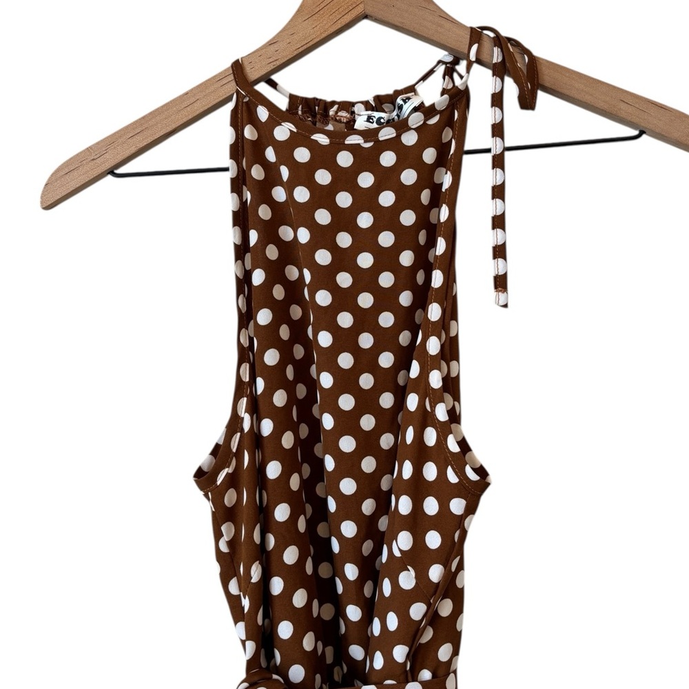 Ecowish Polka Dot Sundress Md Brown White Hi Low Flowy Lightweight Pretty Woman - Picture 6 of 12